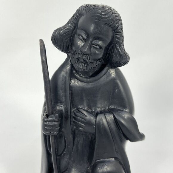 Vintage Hand Carved Ebonized Wood Kneeling ST JOSEPH / SAINT Statue 6.5" Figure - Picture 2 of 12